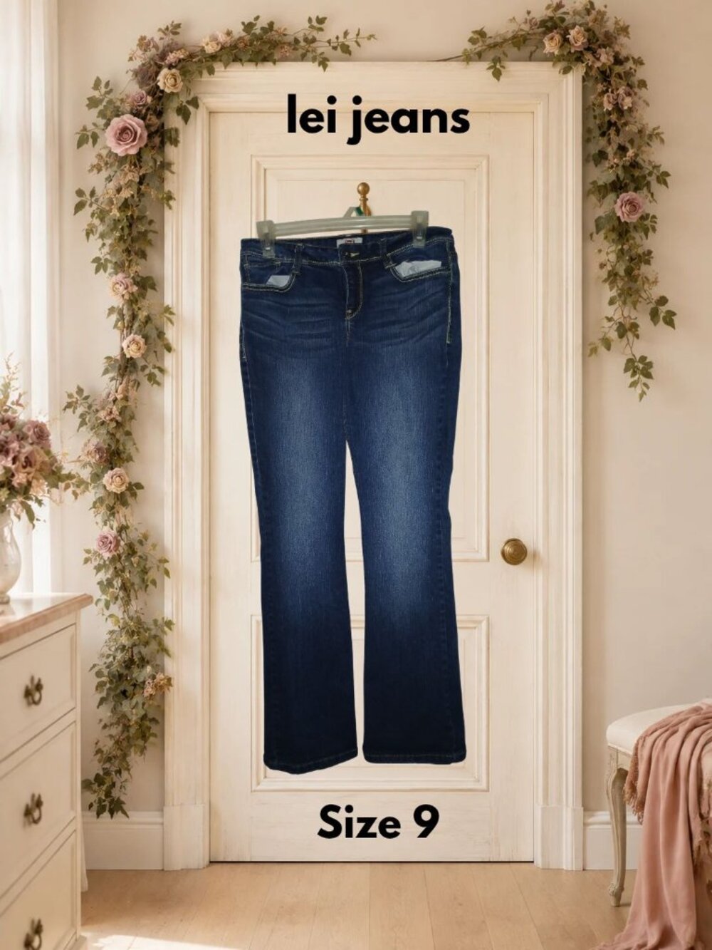 LEI Womens Size 9 Dark Wash Bootcut Jeans Embroidered Pockets Vintage Y2K 2000s